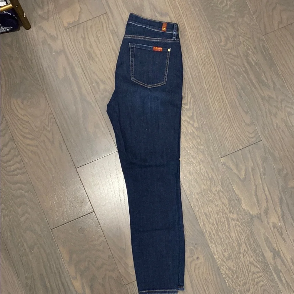 7 For All Mankind Blue Straight Leg Jeans Premium Denim - Picture 2 of 3